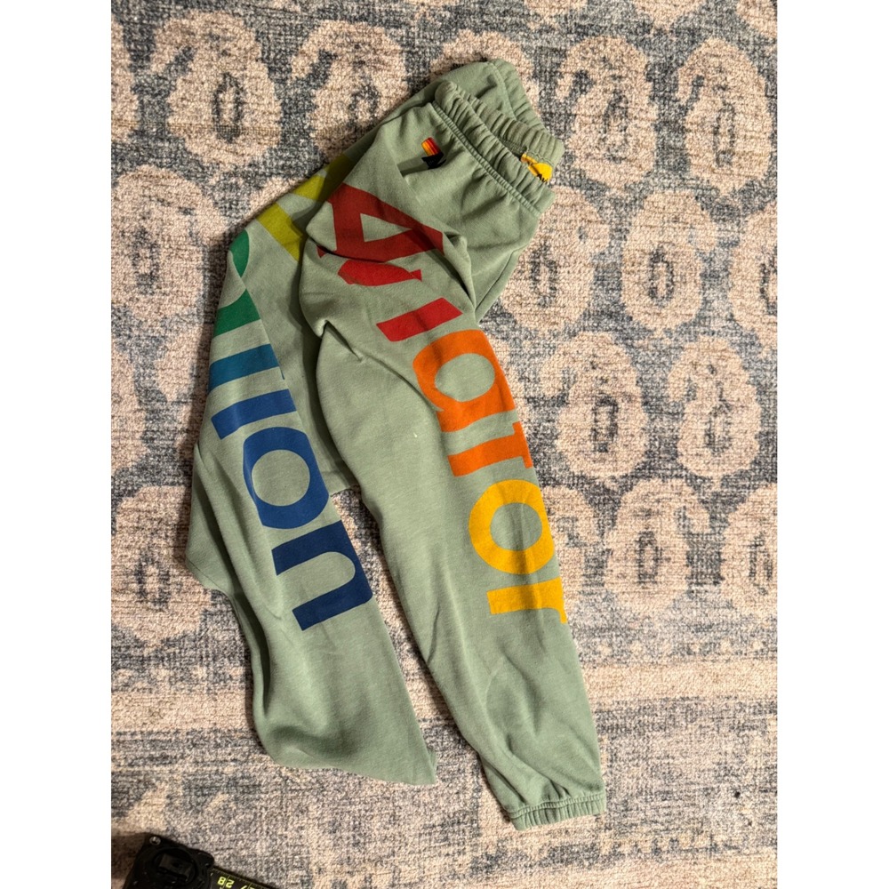 Aviator Nation Sage Green Rainbow Logo Sweatpants Size Small